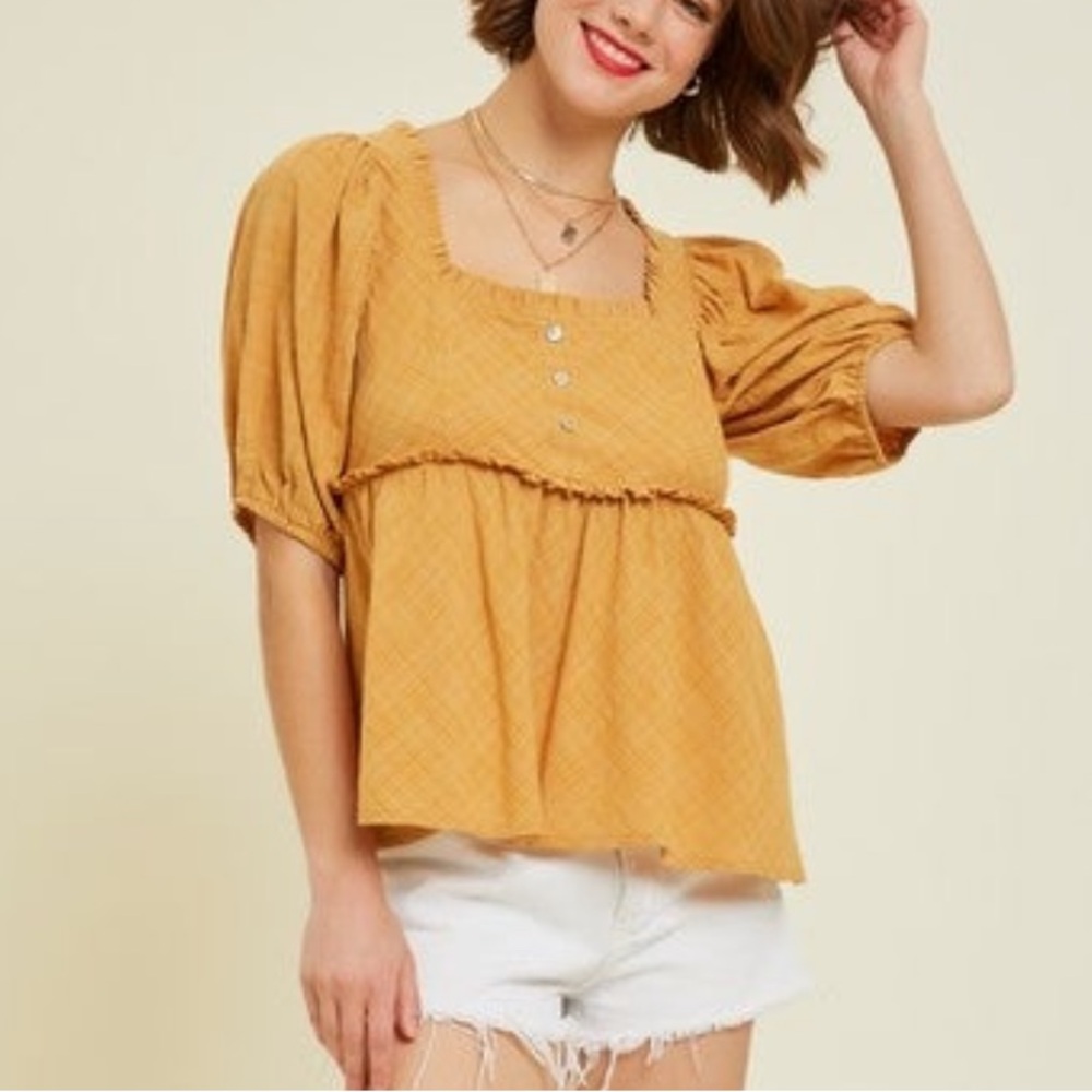 NWT Heyson Smocked Puff Sleeve Top Sz S